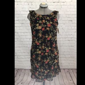 💐Black and Floral Dress with Flutter neckline